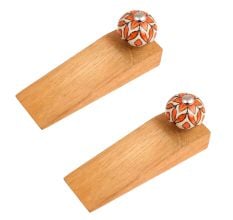 2 Pieces Handmade Orange Floral Ceramic Wooden Door Stopper